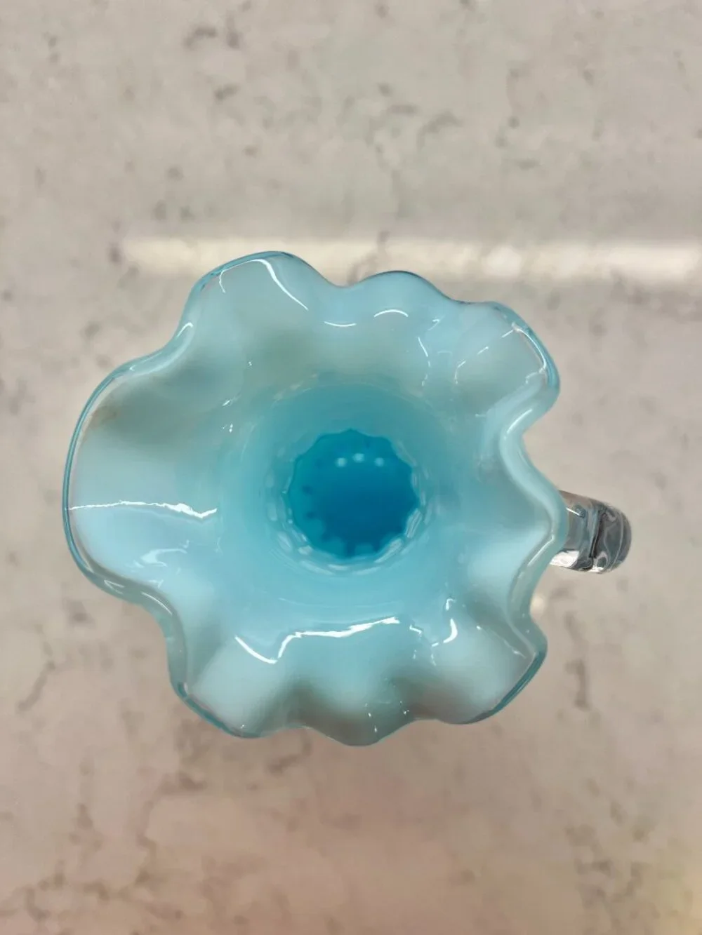 Vintage Fenton Art Glass Pitcher/Ewer in the Coin Dot Blue Opalescent Pattern